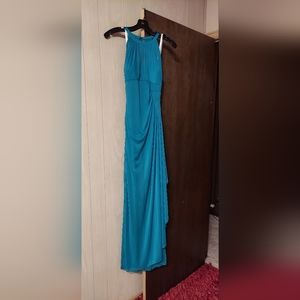 Davids Bridal Bridesmaid dress,Sleeveless long mesh dress with illusion neckline